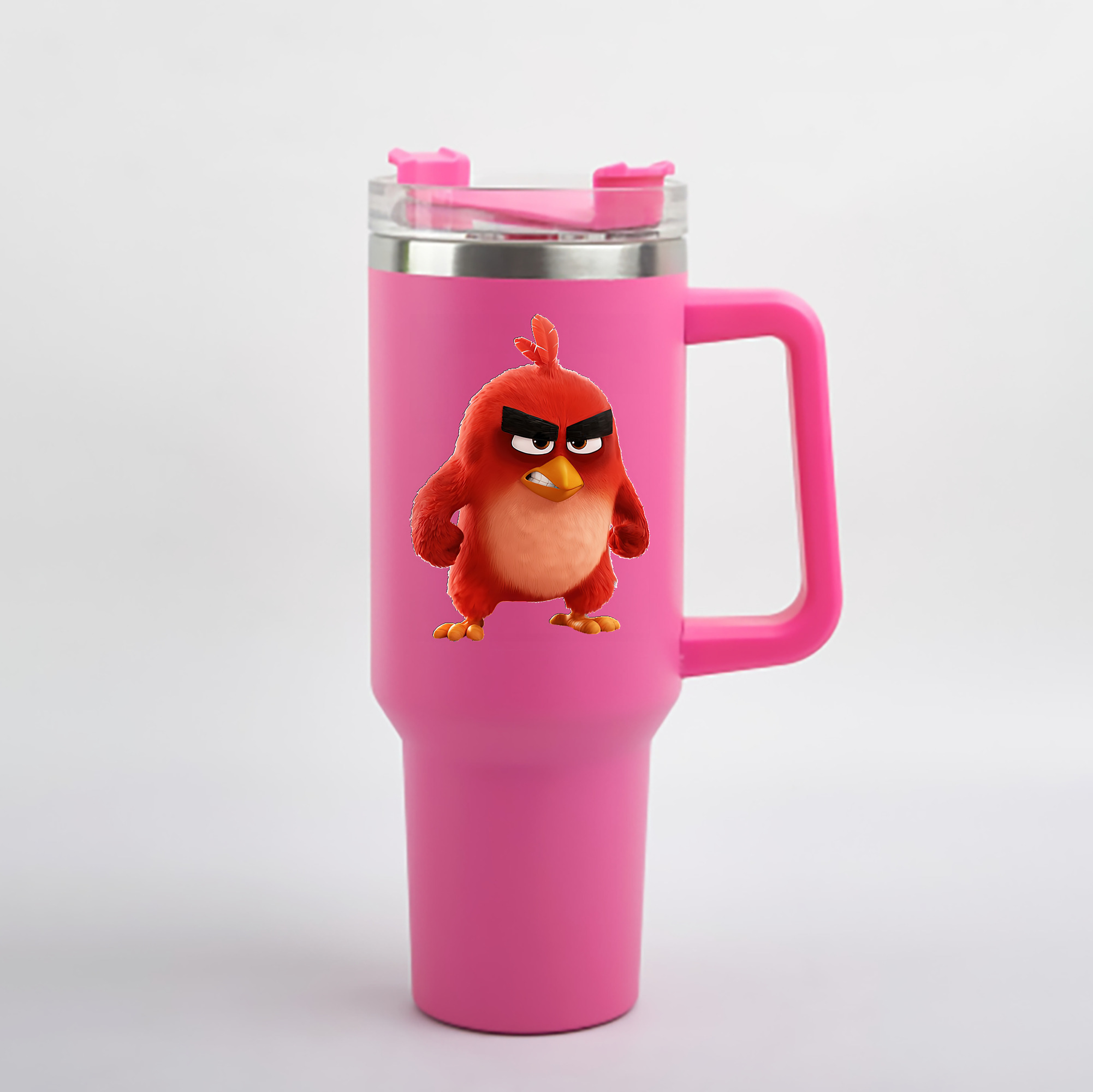 （画像用） Angry Birds アングリーバード 1200mL車用タンブラー - クリスタルステッカー（プラスチックストロー付き）